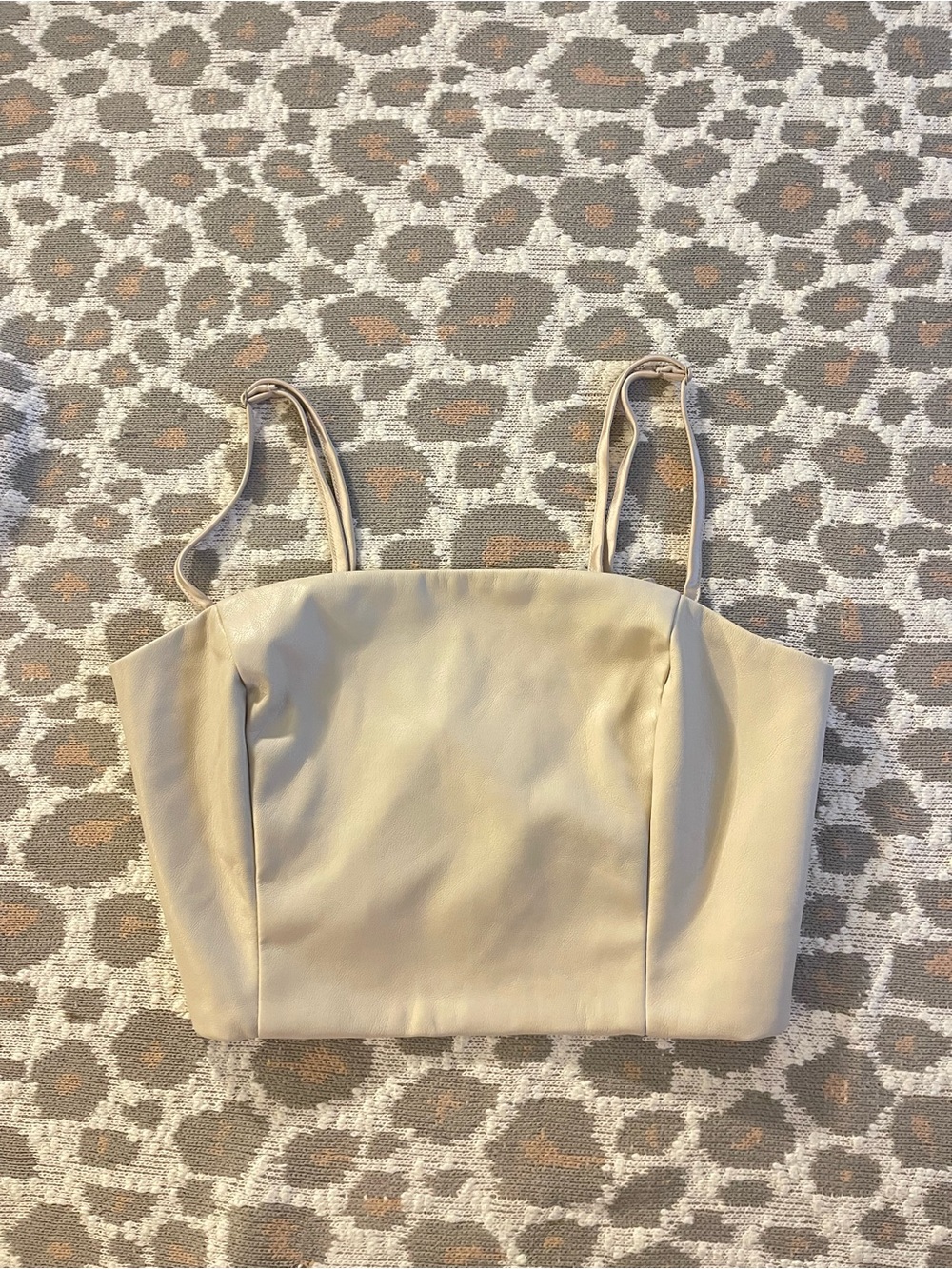 Garage Neutral Beige Satin Crop Top with Thin Straps